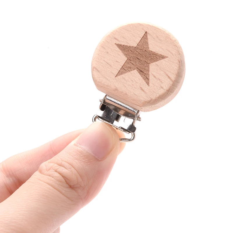 Baby Pacifier Holder Nipple Dummy Clip Beads Pacifier Chain Metal Beech Wooden Clips Teether Feeding Care 1Pcs pacifier clips