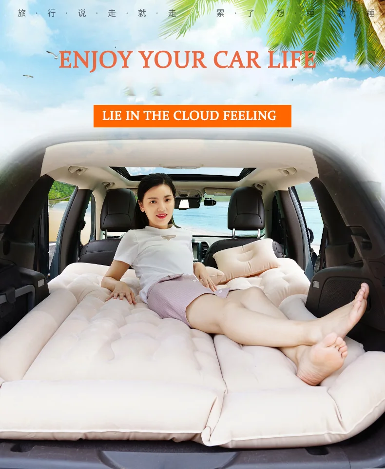 JASSE Car Travel Inflatable Mattress Air Bed Cushion Camping Universal SUV Extended Air Couch with Two Air Pillows 19Y01001