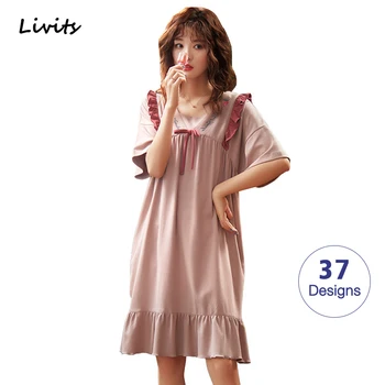 

Women's Pyjamas High Quality Cotton Ruffles Nightgown Nightdress Sleepwear Nightwear Short Sleeve Cute Summer For Female Girl