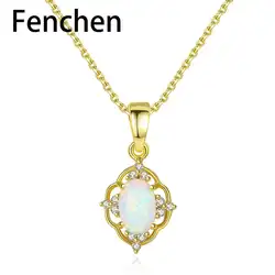Fenchen Настоящее серебро 925 Vintage Opal Pandent Цепочки и ожерелья s для Для женщин Элегантный женский свадебное драгоценное Цепочки и ожерелья