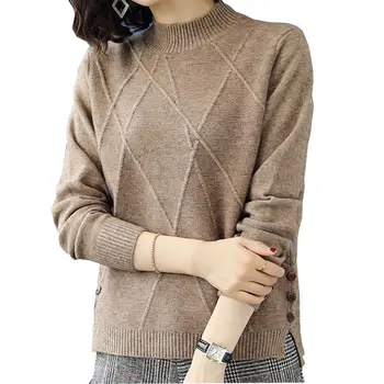 

Women Button Color Matching Knit Short Hollow Long Sleeve Casual Warm Loose Sweater New Arrival