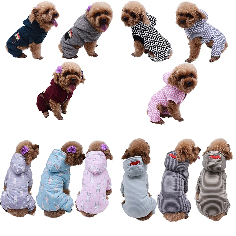 Утолщение 4 ноги с капюшоном Стиль Pet мягкая шлейка из хлопка с капюшоном зимнее пальто для девочек