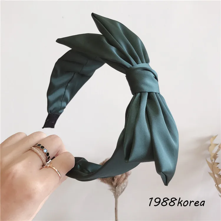 Бренд Hairband большие луки кроличьи уши ткань лук ободок девушки женщины волосы голова обруч Повязки Аксессуары для повязки на голову для девочки головной убор - Цвет: Зеленый