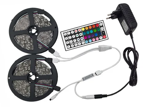 GBKOF SMD RGB Светодиодная лента светильник 5050 2835 10 м 5 м светодиодный светильник rgb светодиодный s Лента Диодная лента гибкий контроллер DC 12 В адаптер Комплект