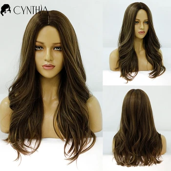 

Ombre Natural Wavy Long Synthetic Wigs Heat Resistant For Black White Women Fake Hair Daily Colorful Fiber Female Cosplay Wig