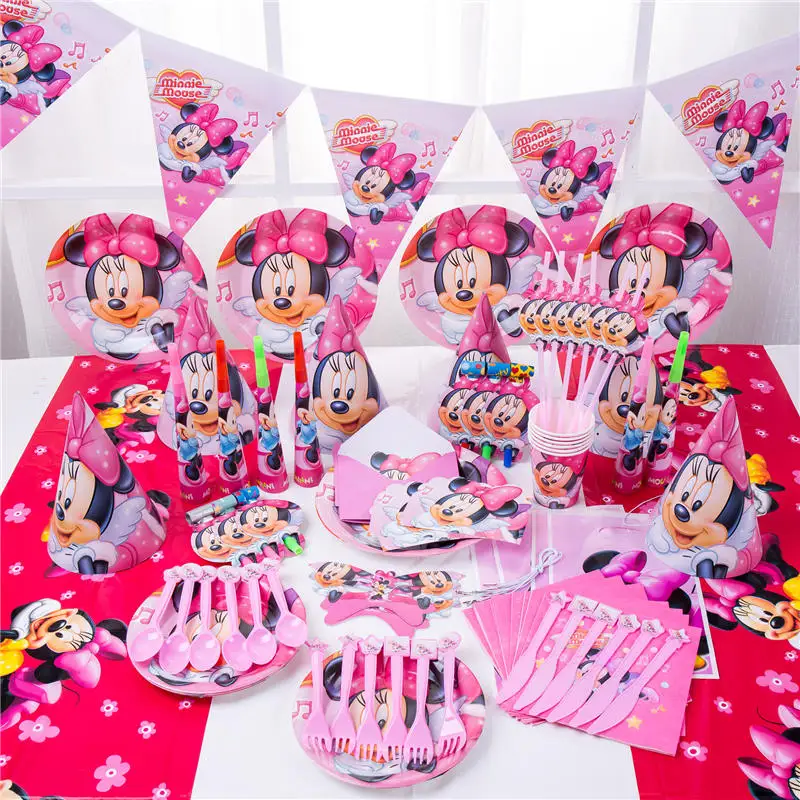 

2019 Minnie Mouse Party Decorations for Kids Disposable Tableware Set Paper Napkins Straws Plate Cup Minnie Mouse Party Supplies