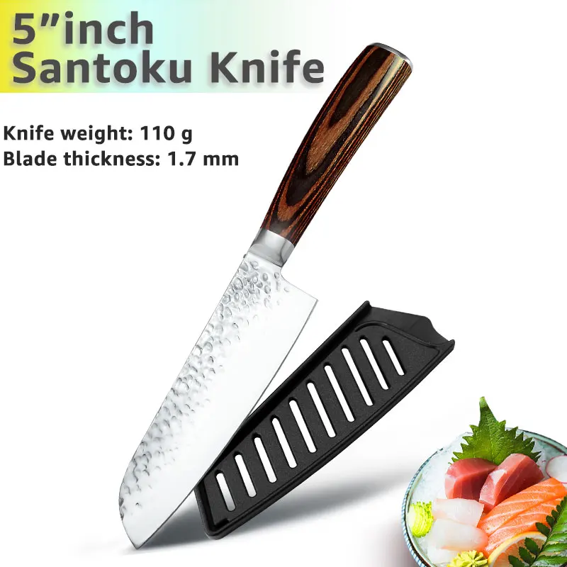 Кухонный нож поварские ножи 5 7 8 дюймов высокоуглеродистая Нержавеющая сталь 7CR17 440 замороженные мясо рыба нож для очистки овощей резак для приготовления пищи - Цвет: 5inch Santoku knife