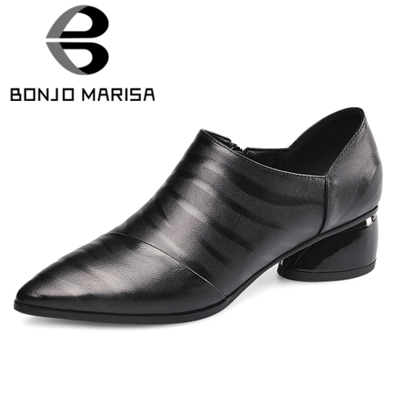 

BONJOMARISA Large Size 33-43 Fashion Lady Genuine Leather Pumps Pointed Toe Print Pumps Women 2020 Office Casual Shoes Woman