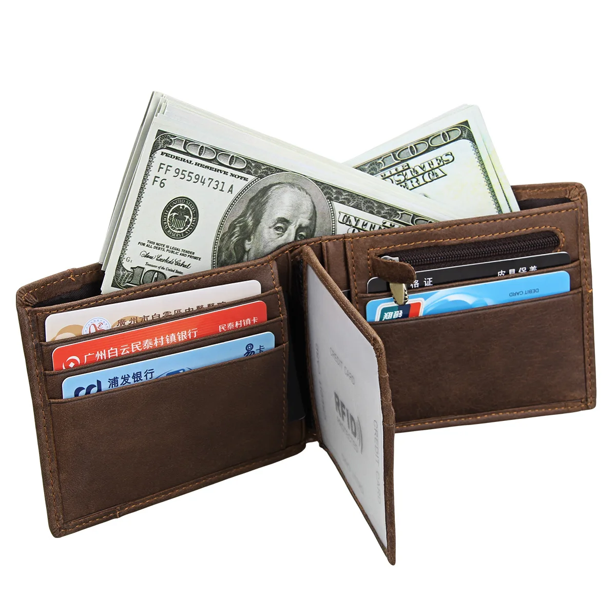 

New Style MEN'S Wallet Vintage Horse Leather Card Bit More Wallet RFID Antimagnetic Anti-Theft Brush Genuine Leather Short Walle