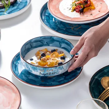 

Nordic Ceramic Bowl Fruit Tray Instant Noodle Sauce Rice Salad Bowl Steak Plate Dinner Dessert Dish High Starry Sky Tableware
