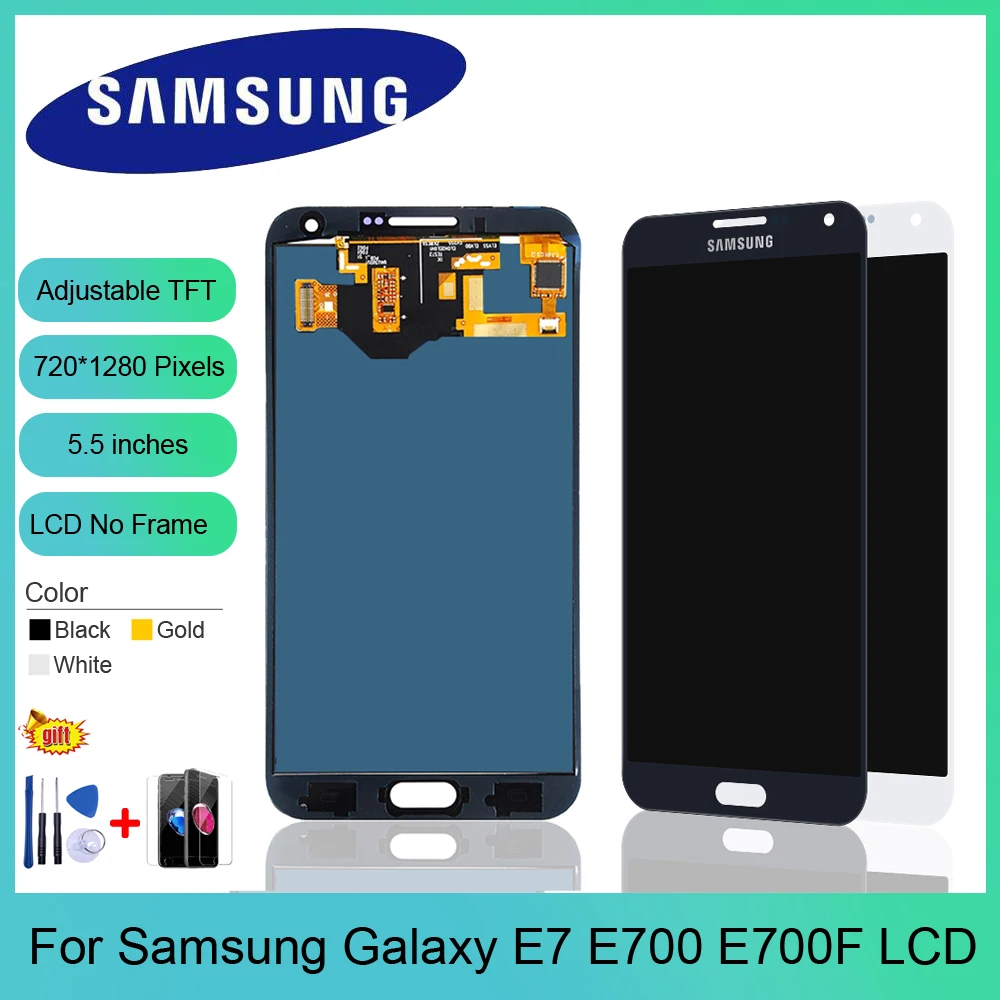 Можно настроить E700 LCD для Samsung Galaxy E7 E700F E7000 E7009 полный сенсорный экран дигитайзер