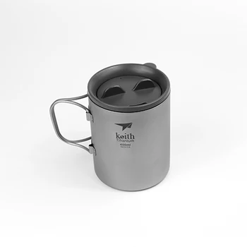 

Keith 450ml Coffee Mugs Titanium Camping Cup Drinkware Double-wall Handgrip Thermal Insulation No Scale Lightweight 130g Ti3341