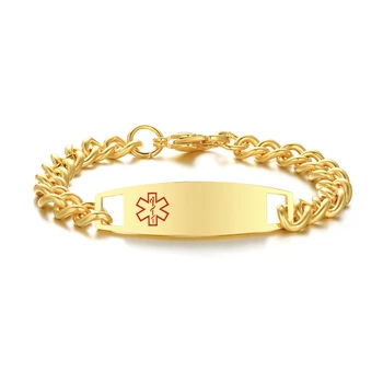 

Customized Engraved Medical Alert ID Bracelet Bangle Unisex Gold-color Stainless Steel Personal Info Chain Bracelet