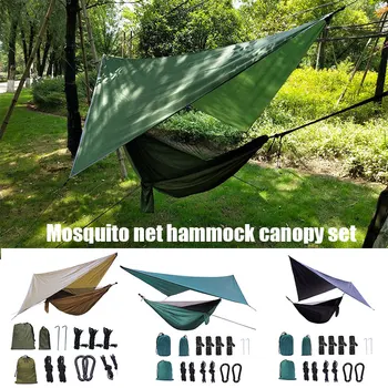 

Newly Camping Mesh Hammock Canopy Hanging Double Hammock with Mosquito Net and Rain Fly Tarp Outdoor Portable Hammocks S