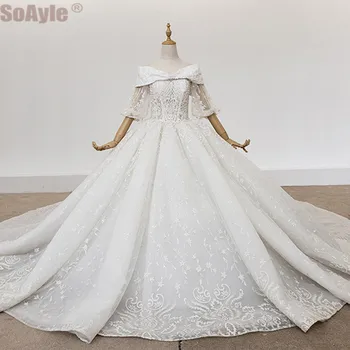 شراءSoAyle لامعة كريستال فستان الزفاف انفصال حمالة نفخة الأكمام الدانتيل الرجعية فستان الزفاف 2020 Vestidos