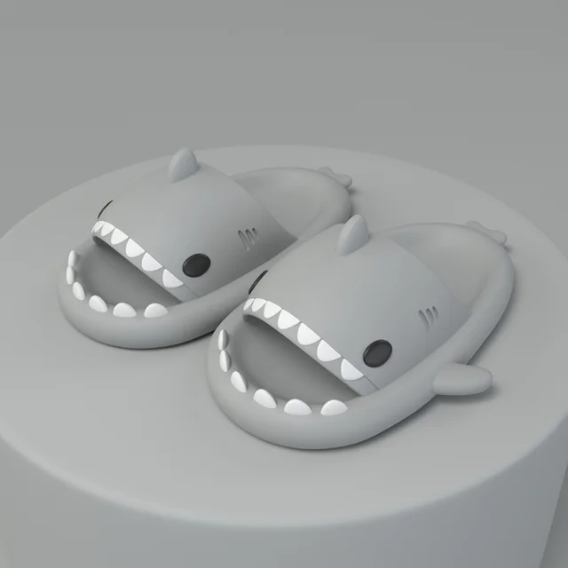 Funny Children Parent Adult Slippers Cute Shark-shaped Home Non-slip Boys Kids Slippers Toddler Girls Shoes Man Women Slippers Gray