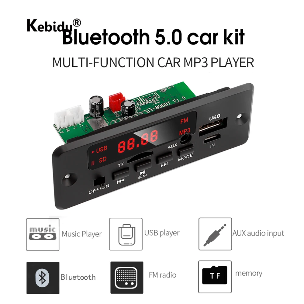 Scheda Di Decodifica Del Lettore Mp3 6W 50W Amplificatore Bluetooth 5.0 Auto Tf Usb Aux Fm Radio Wma Player Decoder Modulo 2X25W 2X2W Amplificatore