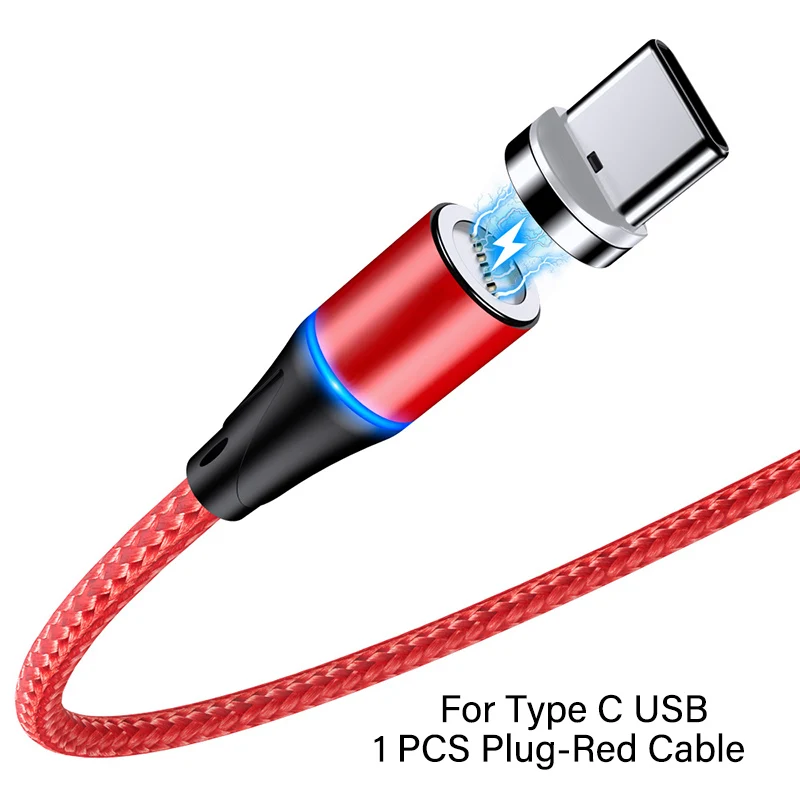 Магнитный кабель 3а 1 м, светодиодный кабель Micro usb type C, магнитный usb-кабель для зарядки iPhone X 7 huawei samsung, зарядный кабель для мобильного телефона - Цвет: For Type C Red