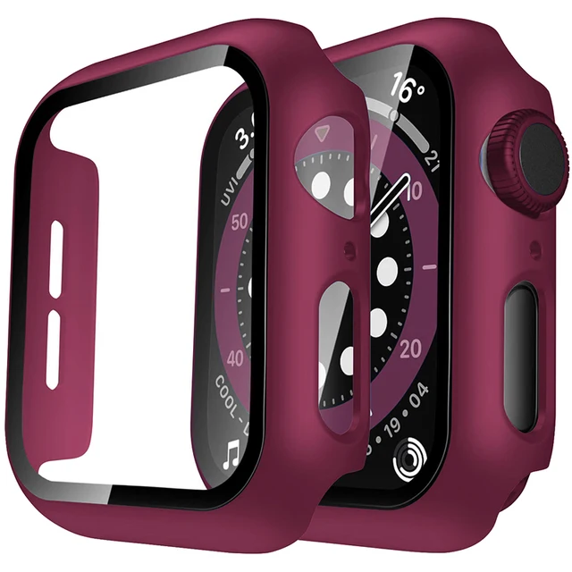 Watch Cover+Tempered Glass for Apple Watch Case 45mm 41mm 44mm 40mm 42mm 38mm,Bumper+Screen Protector for Iwatch 7 SE 6 5 4 3 2 Red Wine
