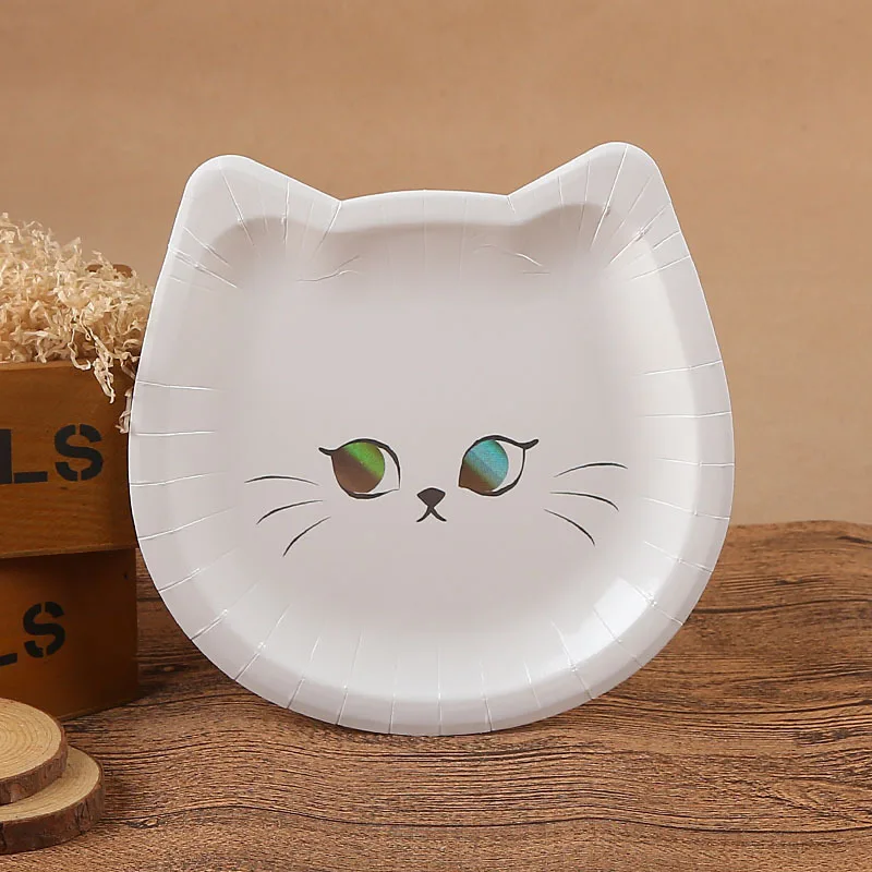 6 шт мультфильм кошка одноразовая бумажная посуда день рождения наборы; детский душ украшения для Хэллоуин-вечеринки поставщик