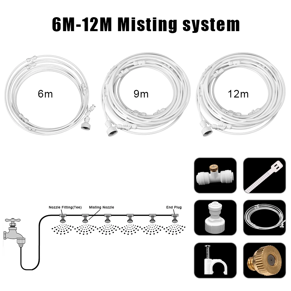 

Система распыления водяных туманов, садовый полив mr 6 м/9 м/12 м, небулайзер, Дождеватель для внутреннего дворика, система охлаждения