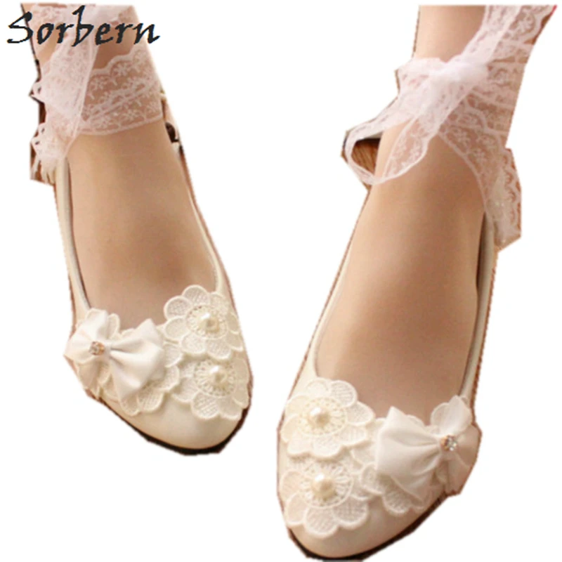 

Sorbern White Bow Wedding Shoes Cute Kitten Heels Lace Up Ankle Straps Flowers Bridal Shoes Pump Heels Butterfly Heels Fashion