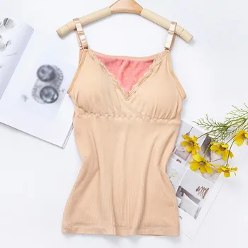 

Winter Plush Warm Underwear Tops Sexy Lace Camisoles Women Slim Bottoming Tank Tops
