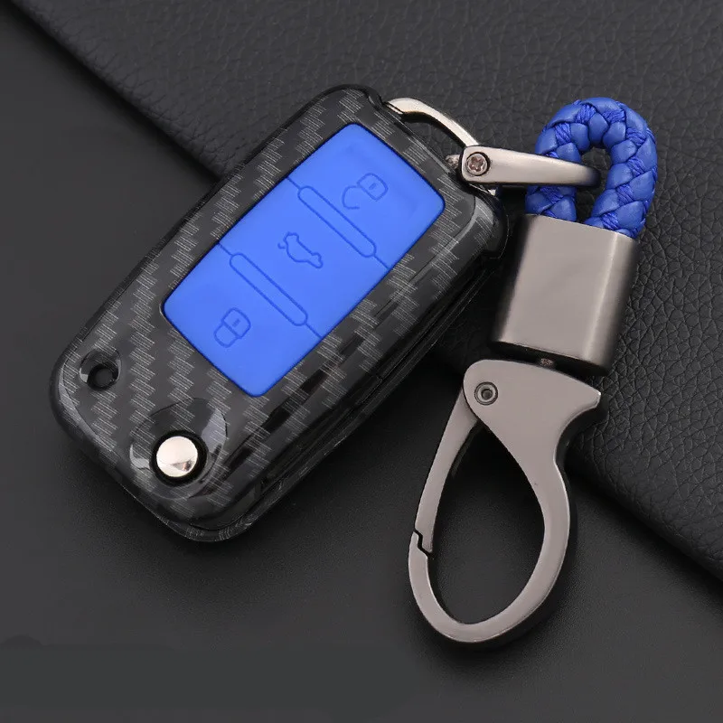 

Carbon Fiber Car Flip Key Cover Remote Fob Holder Case Shell For VW Volkswagen Jetta Golf 4 5 6 Polo Bora Passat B5 B6 Bag