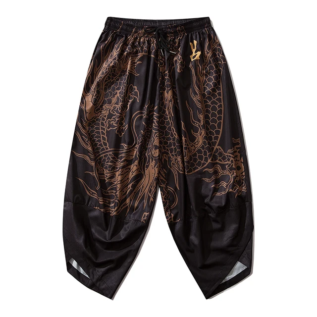 Bebovizi 2020 Japanese Style Harajuku Men Trousers Sakura Samurai Costume Loose Fashion Women Traditional Bloom Pants Haori 159