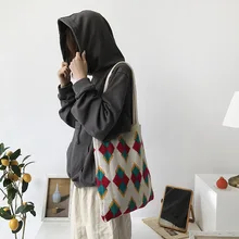 Повседневная Женская Студенческая трикотажная сумка через плечо, сумка контрастного цвета для девочек, эко складная сумка для покупок, сумка для покупок