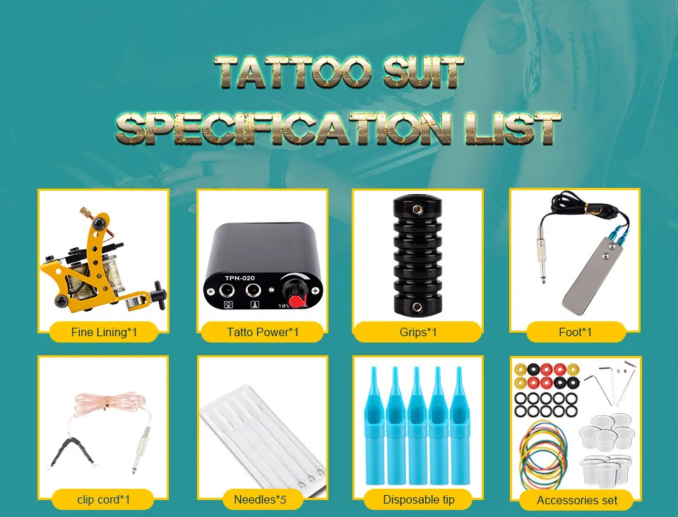 Tattoo Kit Complete Tattoo Machine Set Black Power Supply 20Pcs Inks