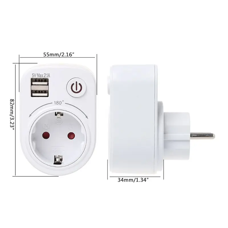 

Wall Charger Travel Adapter Electrical Socket With Dual USB Ports Power Switch