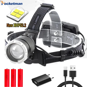 

Super Bright 8000lumens USB Rechargeable Led Headlamp XHP50 Most Powerfull Headlight Fishing Camping Zoom Torch 3*18650 battery