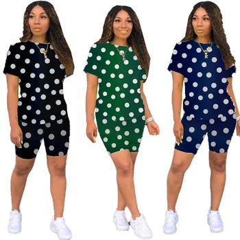

Women's point print casual two-piece set Round collar fall Tracksuit short sets lounge casual streetwear lounge wear