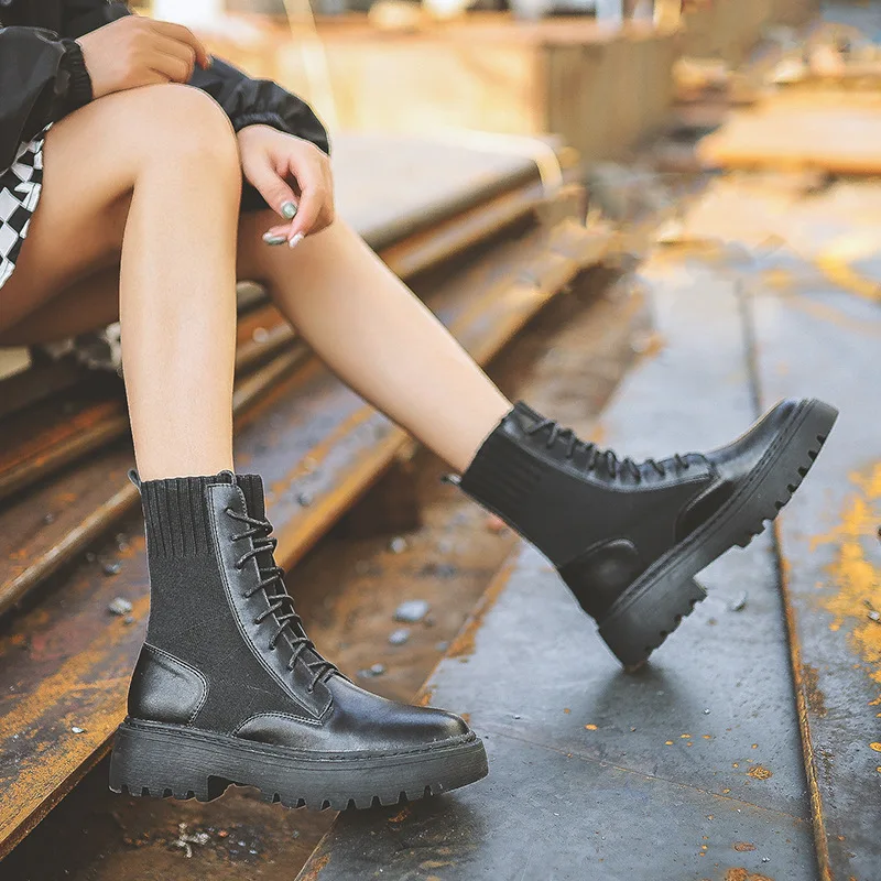 

Ge mei ni Socks Boots Autumn And Winter Martin Boots Women's 2019 New Style Boots Women's British-Style Thin Boots Thick Bottome