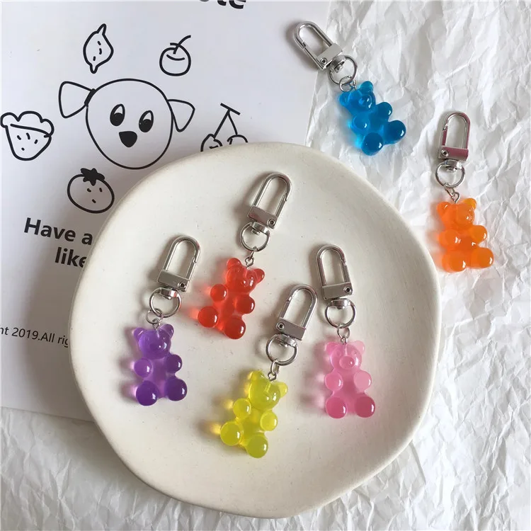 Ins Cartoon Cute Colorful Candy Bear Key Buckle Girl Pencil Case Wallet Schoolbag Creative Decorative Pendant Key Management