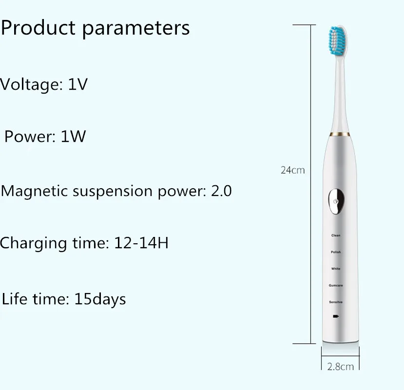 2pcs Electric Toothbrush Ultrasonic Sonic Tooth Brush Wireless USB Rechargeable Battery IPX7 Waterproof with 4pcs Brushes Head