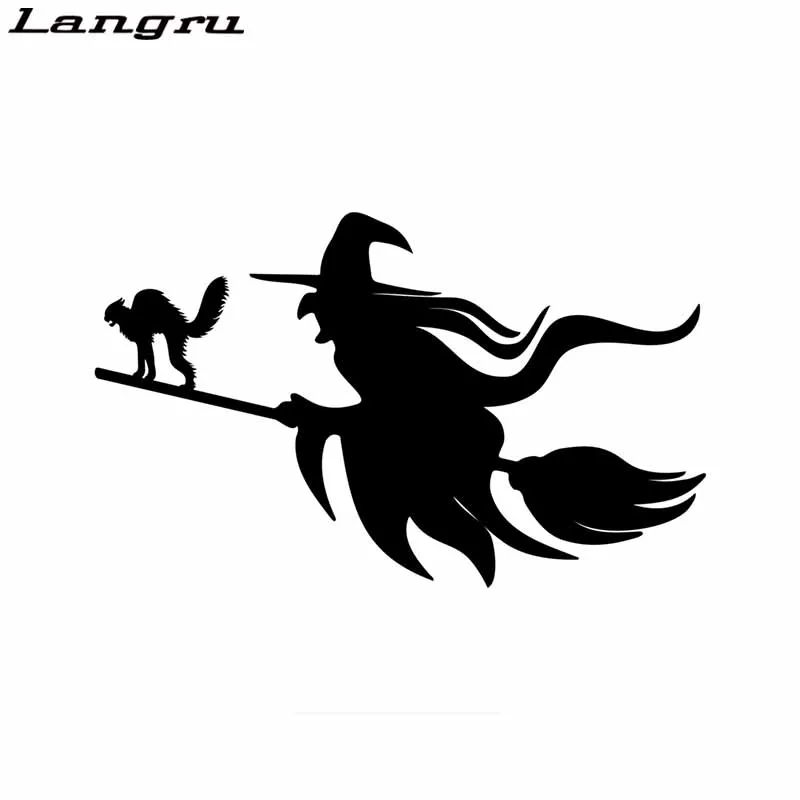 

Langru 18x11cm Witch Flying On A Broom With A Cat Car Sticker Auto Windscreen Vinyl Decals Car Accessories Jdm