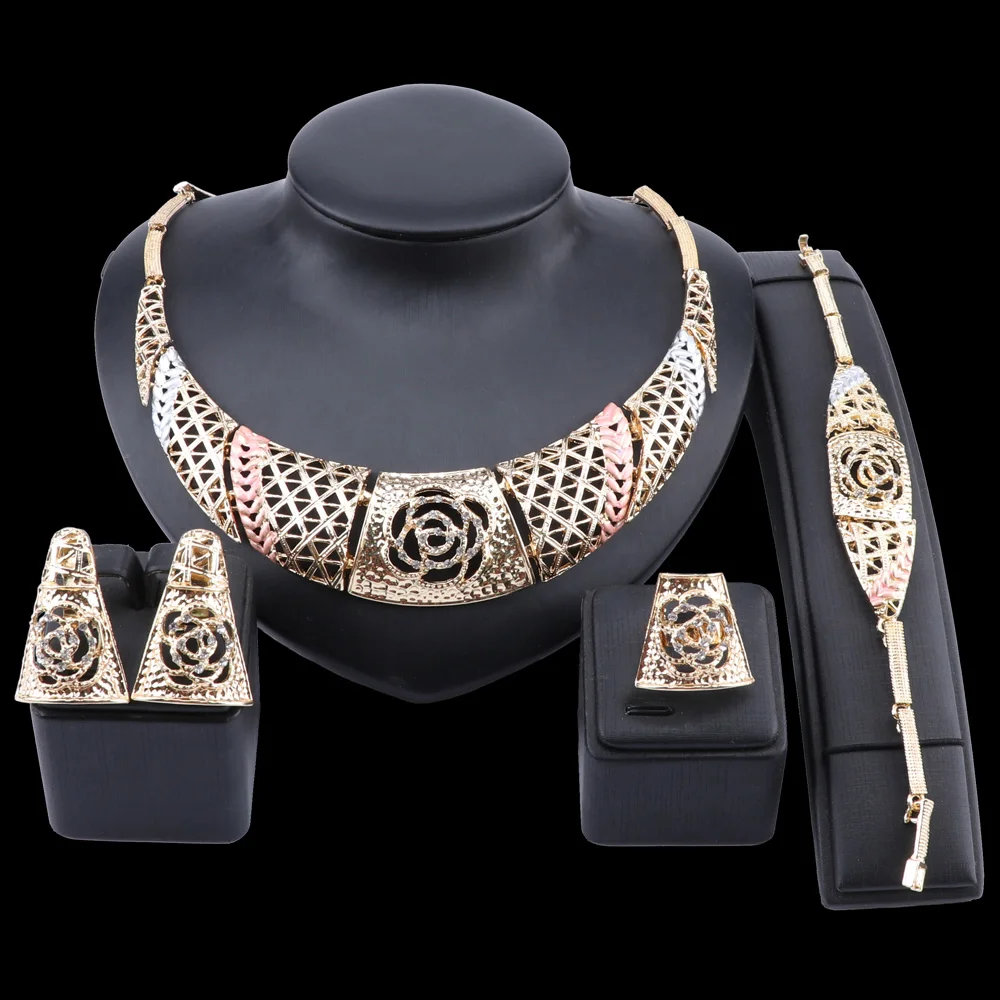 Classic Jewellery Best Gold Jewelry Sets Hollow Rose Design Earring