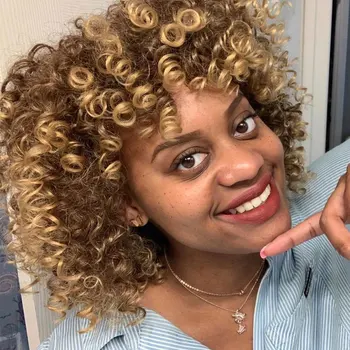 

Tinashe Beauty Afro Kinky Curly Short Synthetic Wigs For Women Red Ombre Blonde Black Natural Afro High Temperature Hair Wig