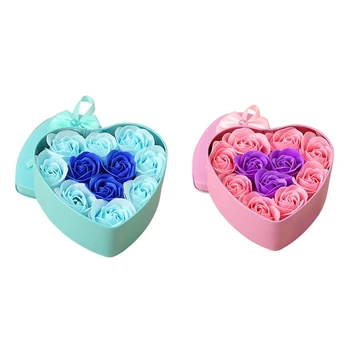 

22Pcs Artificial Flowers Rose Soap Flower Heart Shape Diy Wedding Decoration for Souvenir Valentines Day Gifts Flore-Blue & Pink