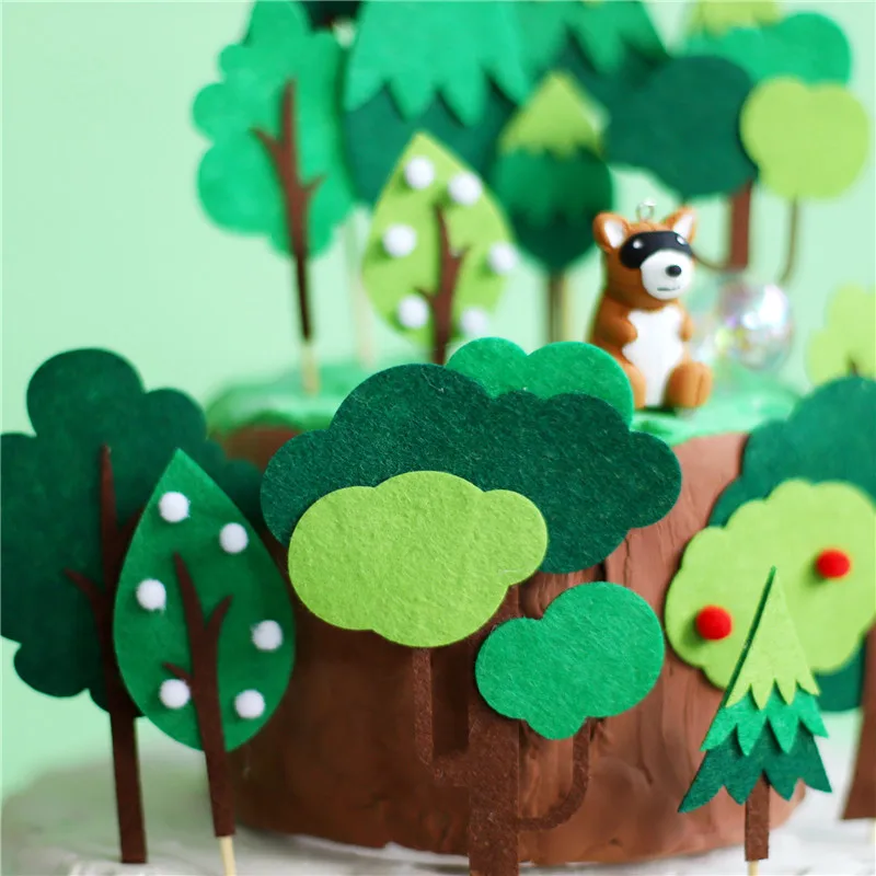 Тематические элементы джунгли панда Лев лиса Торт Топперы глиняные животные фетр верхушка дерева для детей день рождения детей десерт Флаг украшения