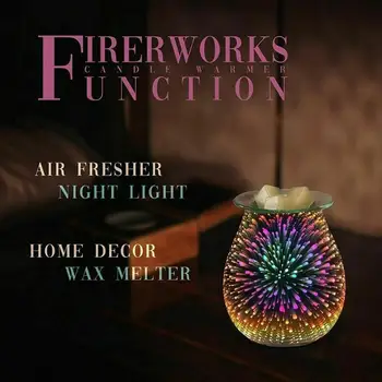 

Practice Oil Diffuser Electric Candle Warmer Glass Wax Melt Warmer With 3D Firework Effect Night Light Tart Decor