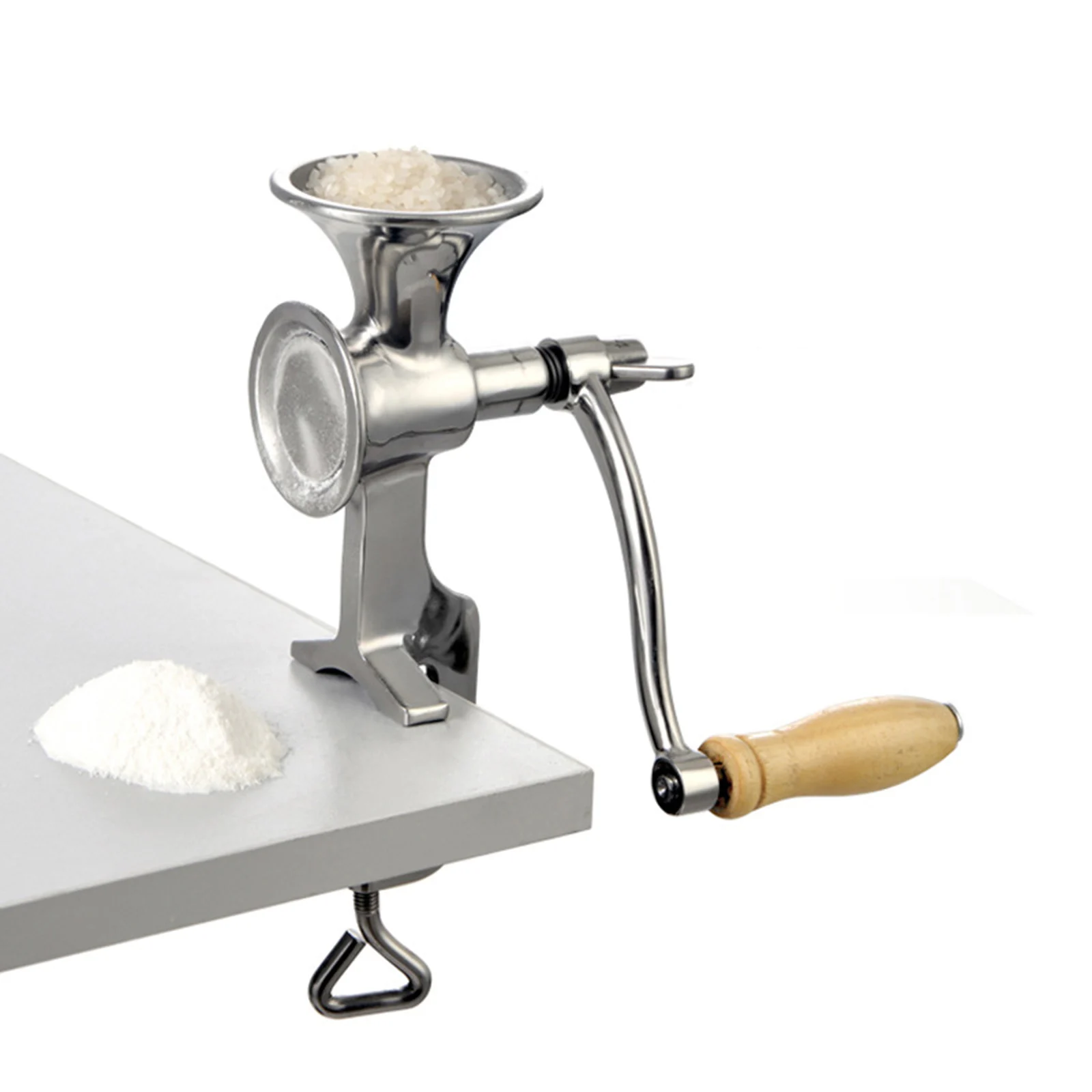 Handmatige schrootmolen met 2 rollen, graanmolen van roestvrij staal, verstelbare bonenmolen met zwengel, handmatige bediening 3,6 kg/min voor maïs, koffie en haver