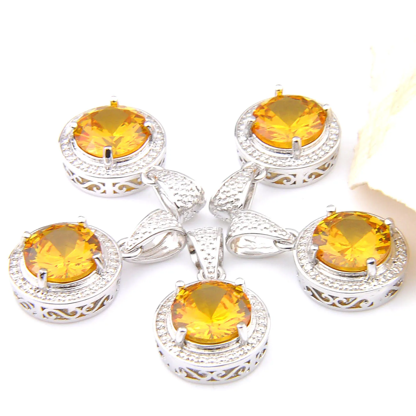 MIX 5 PCS Xmas Gifts Big Offer Antique Shine Round Cut Golden Citrine Silver Necklaces Pendants for Holiday Party Gifts