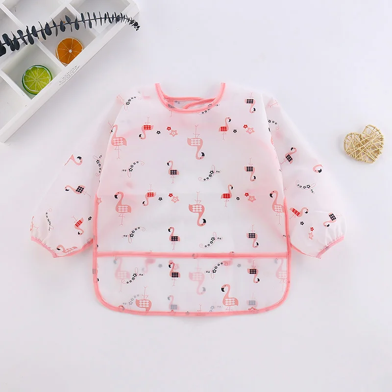 Cute Children Baby Kids Waterproof Long Sleeve Smock Feeding Bib Apron Fit 1-6 Years