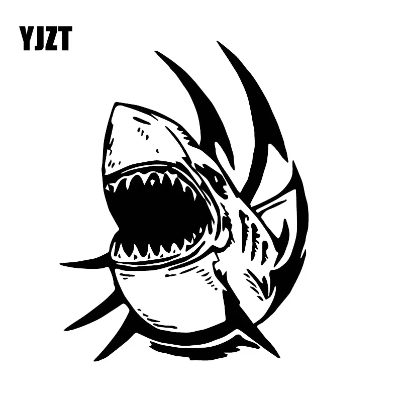 YJZT 18CM*13.8CM Deep Sea Predator Ferocious Shark Decal Decorative Car Body Black/Silver C30-0076 | Автомобили и мотоциклы