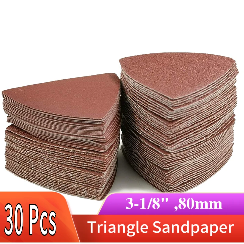 3-1/8" Sanding Paper 80mm Triangular Hook & Loop Sandpaper Triangle Fit 3-1/8 Inch Oscillating Multi Tool Sanding Pad Multi Grit