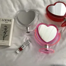 

1pc Acrylic Double Side Makeup Mirror Cute Heart Shaped Cosmetic Mirror Transparent Base Home Bedroom Desktop Make Up Mirror