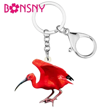 

Bonsny Acrylic Red American Scarlet Ibis Keychains Long Bird Animal Keyring Jewelry For Women Girls Men Charm Wedding Decoration